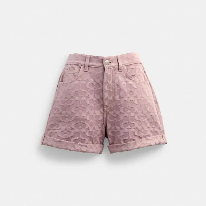 Women Bottoms Coach Signature Denim Shorts Purple Signature