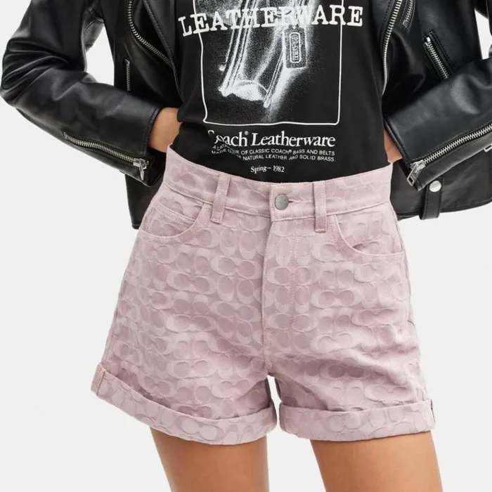 Women Bottoms Coach Signature Denim Shorts Purple Signature