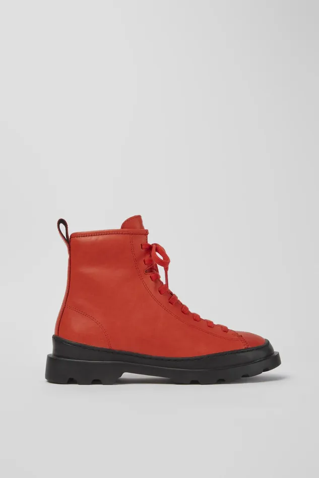 Women Brutus Red Leather Laceup Boots Camper Ankle Boots Women Brutus Red Leather Laceup Boots Camper Ankle Boots