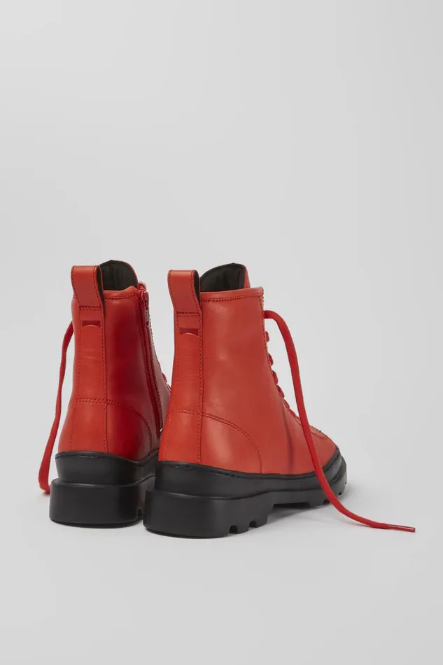 Women Brutus Red Leather Laceup Boots Camper Ankle Boots Women Brutus Red Leather Laceup Boots Camper Ankle Boots