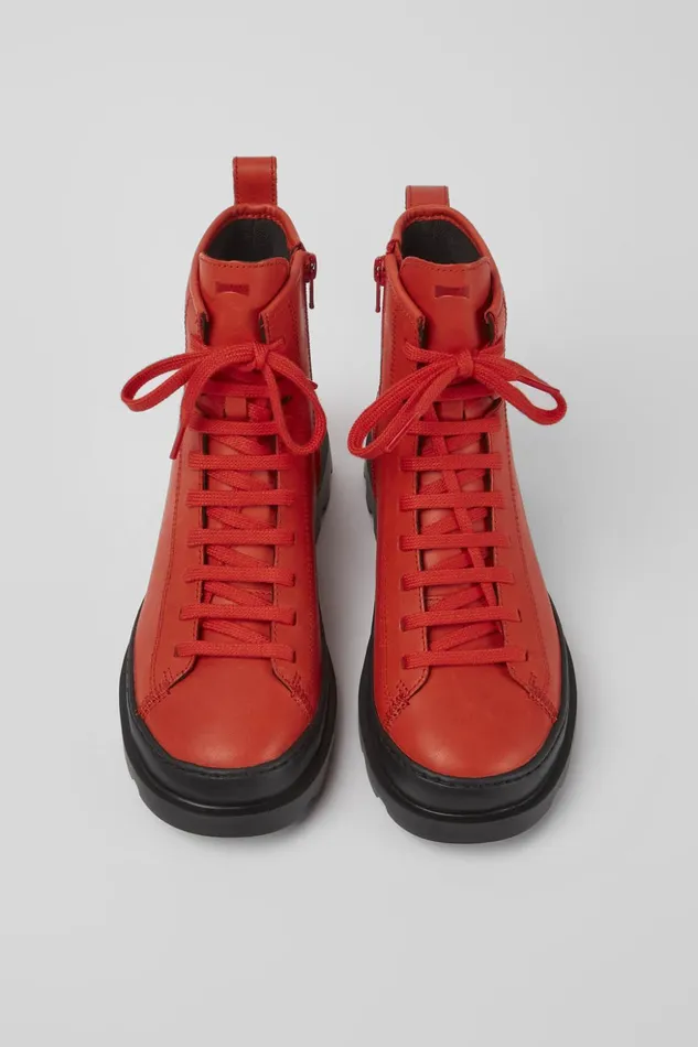 Women Brutus Red Leather Laceup Boots Camper Ankle Boots Women Brutus Red Leather Laceup Boots Camper Ankle Boots