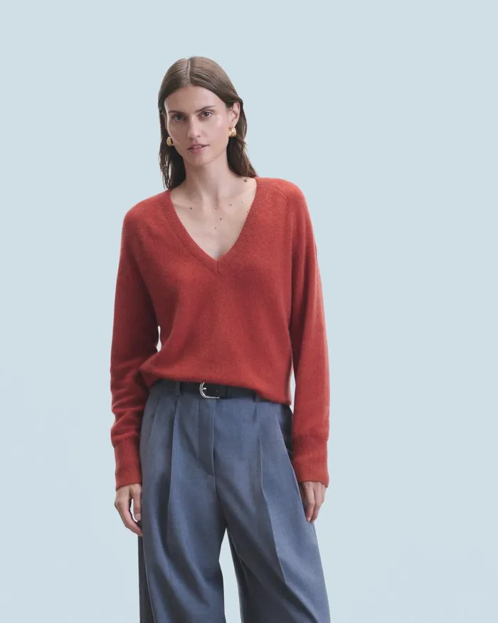 Women Cashmere Sweaters From Future Light Oversized VNeck Sweater Terracotta