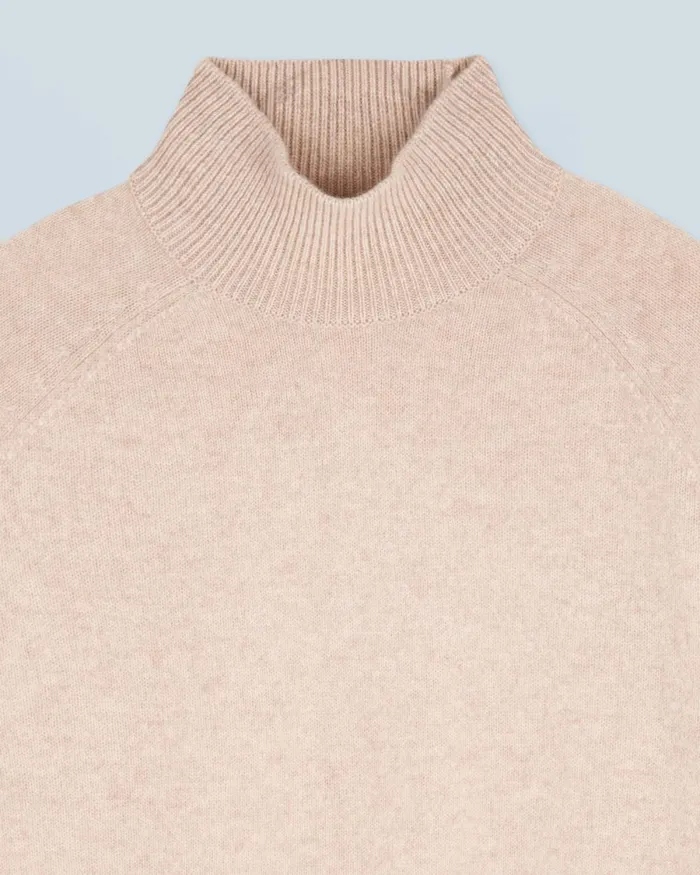 Women Cashmere Sweaters From Future Mock Neck Sweater With Multicolor Striped Sleeves Light Heather Beige