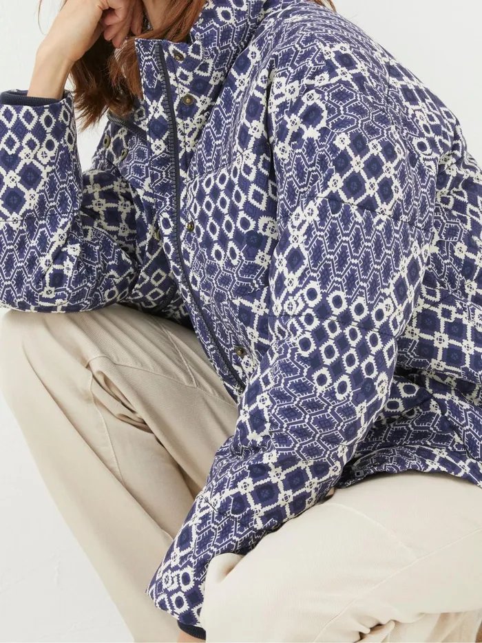 Women Coats and Jackets Fat Face Peri Blue Patchwork Puffer Jacket