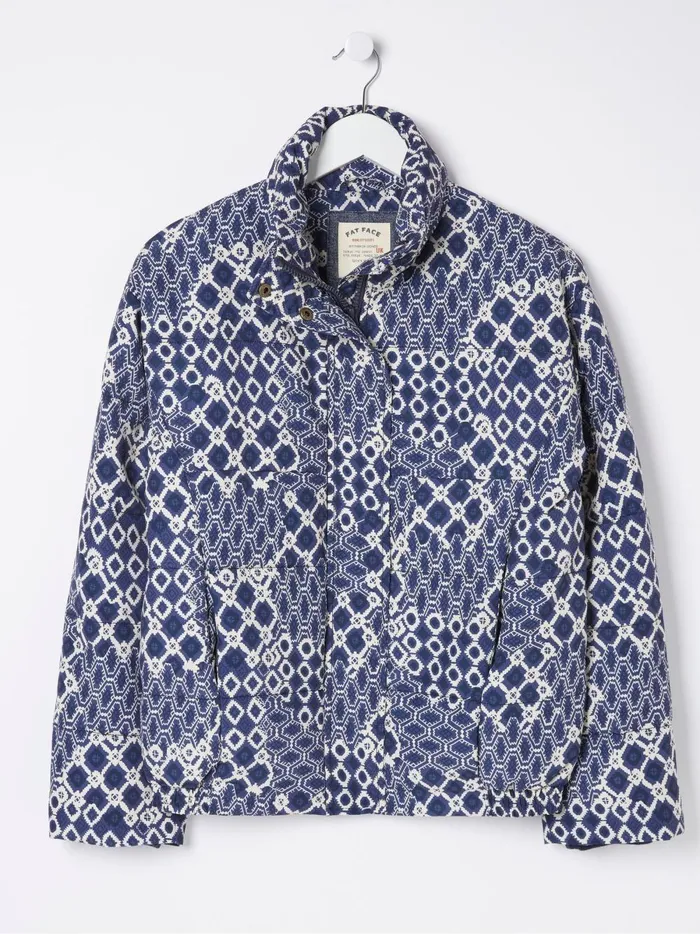 Women Coats and Jackets Fat Face Peri Blue Patchwork Puffer Jacket