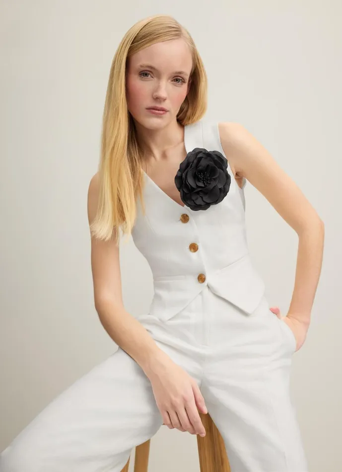 Women Coats and Jackets LKBennett Ami Cream Italian Cotton Waistcoat Ecru