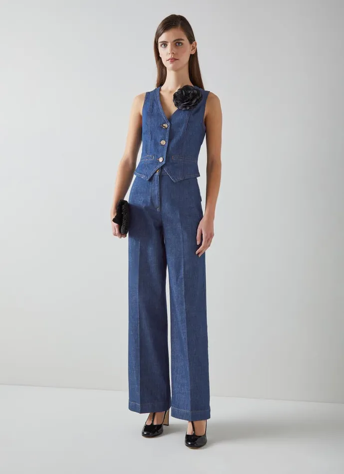 Women Coats and Jackets LKBennett Ami Organic Cotton Denim Waistcoat Indigo