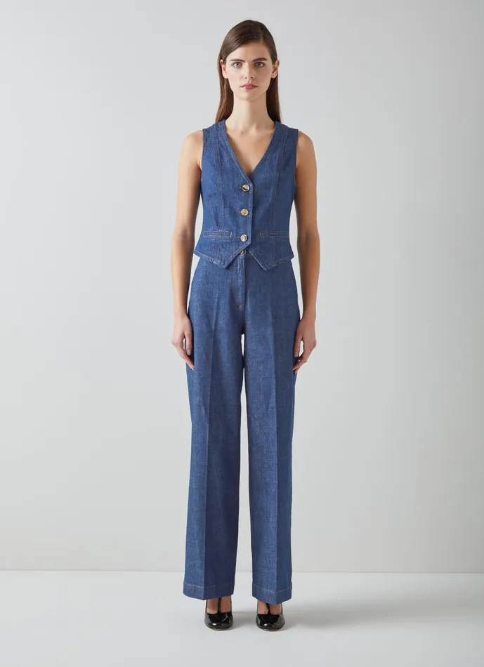 Women Coats and Jackets LKBennett Ami Organic Cotton Denim Waistcoat Indigo Women Coats and Jackets LKBennett Ami Organic Cotton Denim Waistcoat Indigo