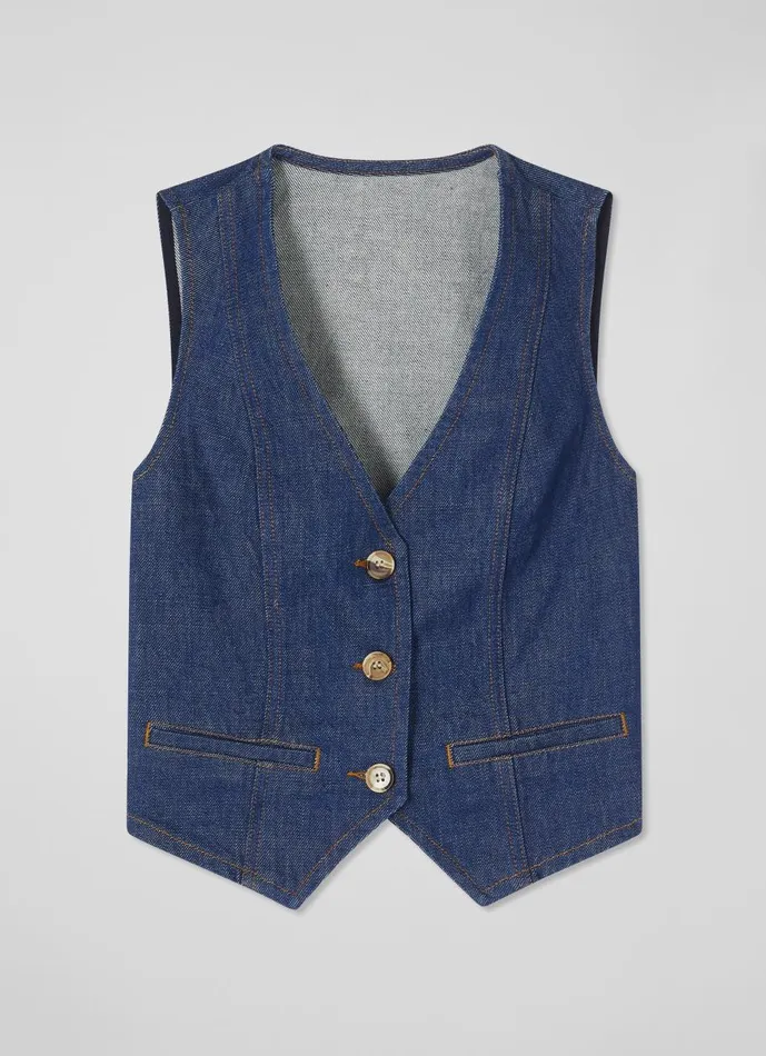 Women Coats and Jackets LKBennett Ami Organic Cotton Denim Waistcoat Indigo Women Coats and Jackets LKBennett Ami Organic Cotton Denim Waistcoat Indigo