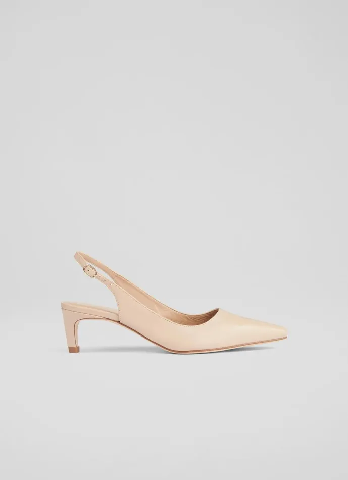 Women Court Shoes LKBennett Alyssa Cream Leather Kitten Heel Slingbacks Light Brown Women Court Shoes LKBennett Alyssa Cream Leather Kitten Heel Slingbacks Light Brown