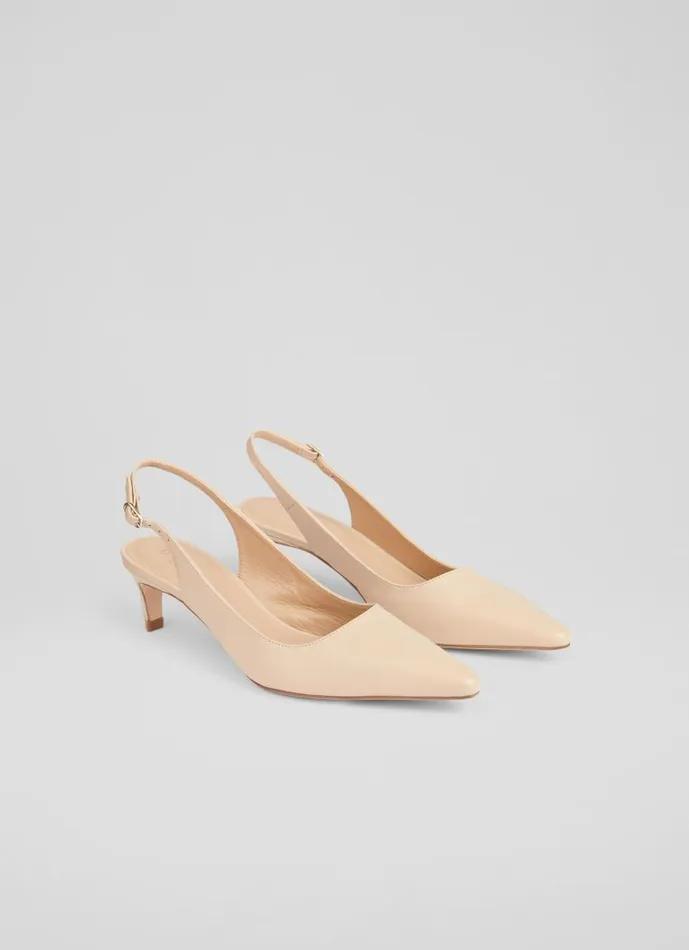 Women Court Shoes LKBennett Alyssa Cream Leather Kitten Heel Slingbacks Light Brown Women Court Shoes LKBennett Alyssa Cream Leather Kitten Heel Slingbacks Light Brown