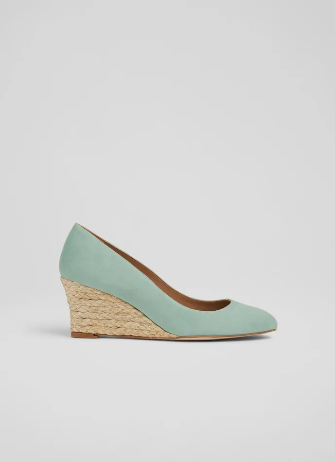 Women Court Shoes LKBennett Eevi Mint Suede Espadrille Wedges Green
