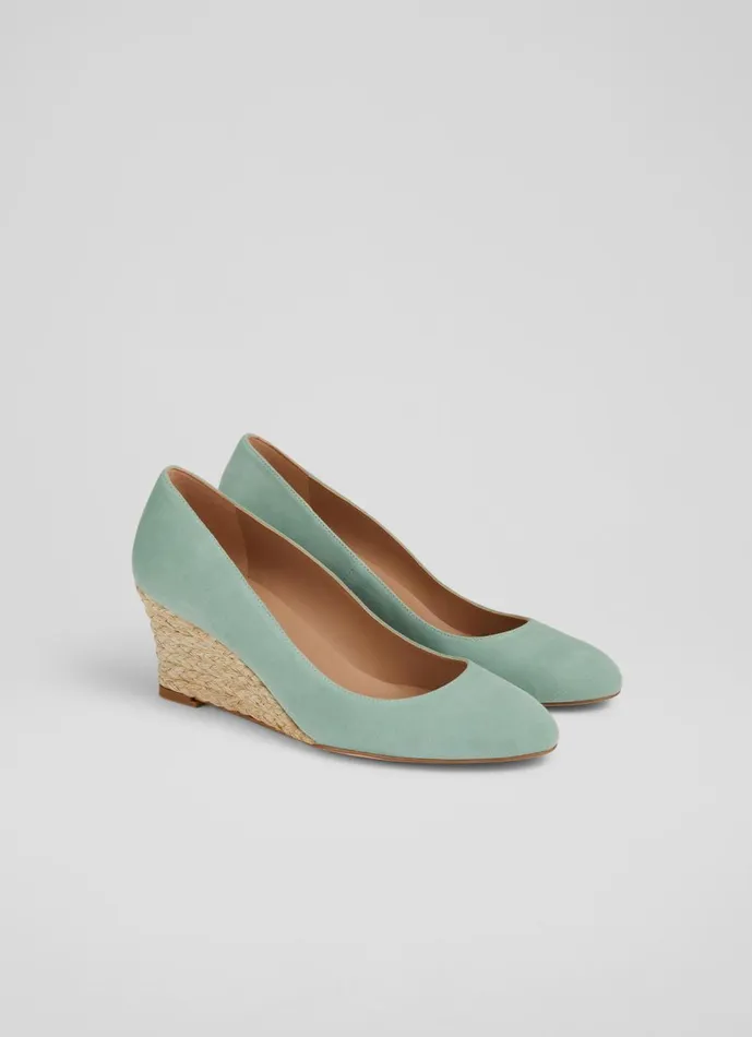 Women Court Shoes LKBennett Eevi Mint Suede Espadrille Wedges Green Women Court Shoes LKBennett Eevi Mint Suede Espadrille Wedges Green