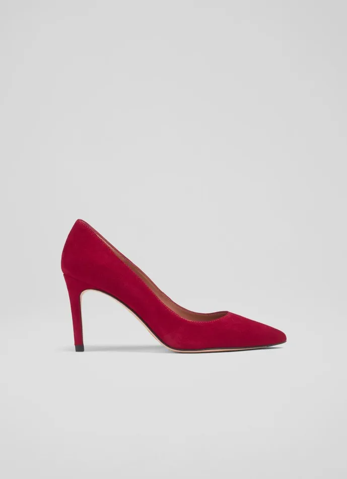 Women Court Shoes LKBennett Floret Red Dahlia Suede Pointed Toe Courts Red