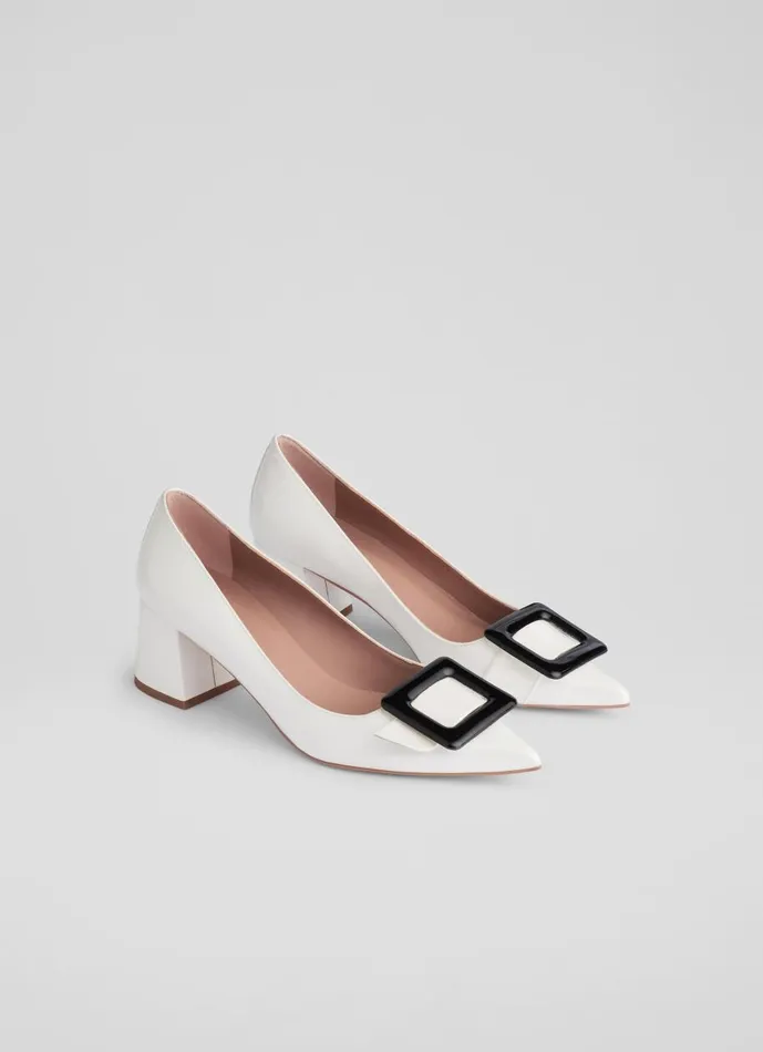 Women Court Shoes LKBennett Tia White And Black Covered Buckle Court White Black Women Court Shoes LKBennett Tia White And Black Covered Buckle Court White Black