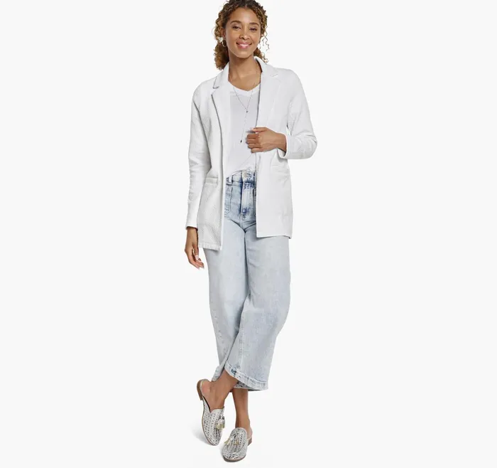 Women Crinkle Knit Jacquard Blazer White JohnstonandMurphy Shirts Sweaters and Blazers Women Crinkle Knit Jacquard Blazer White JohnstonandMurphy Shirts Sweaters and Blazers