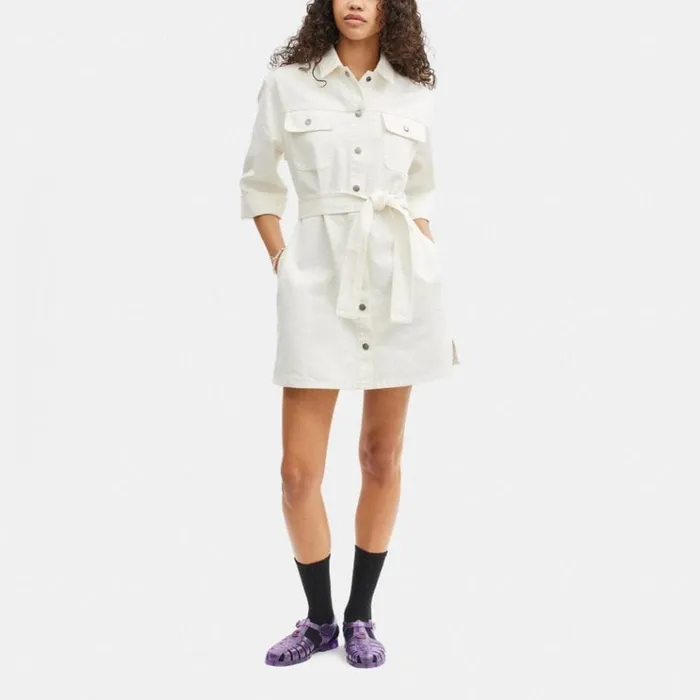 Women Dresses Coach Denim Short Sleeve Dress White