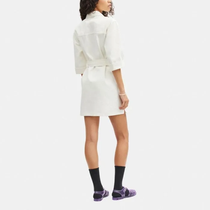Women Dresses Coach Denim Short Sleeve Dress White