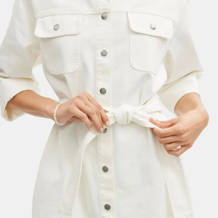 Women Dresses Coach Denim Short Sleeve Dress White