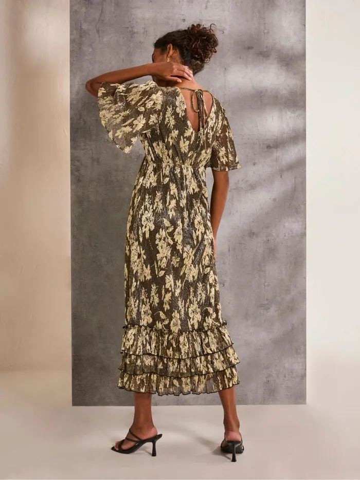 Women Dresses Fat Face Lucia Gold Foil Plisse Maxi Dress