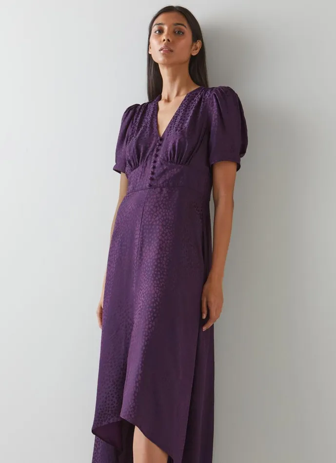 Women Dresses LKBennett Bryony Purple Heart Jacquard Midi Dress Mulberry