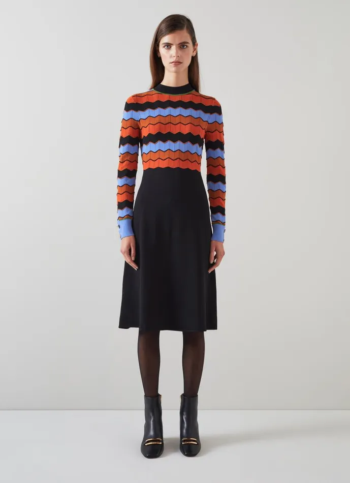 Women Dresses LKBennett Elina MultiColour Wavy Knit Dress Multi