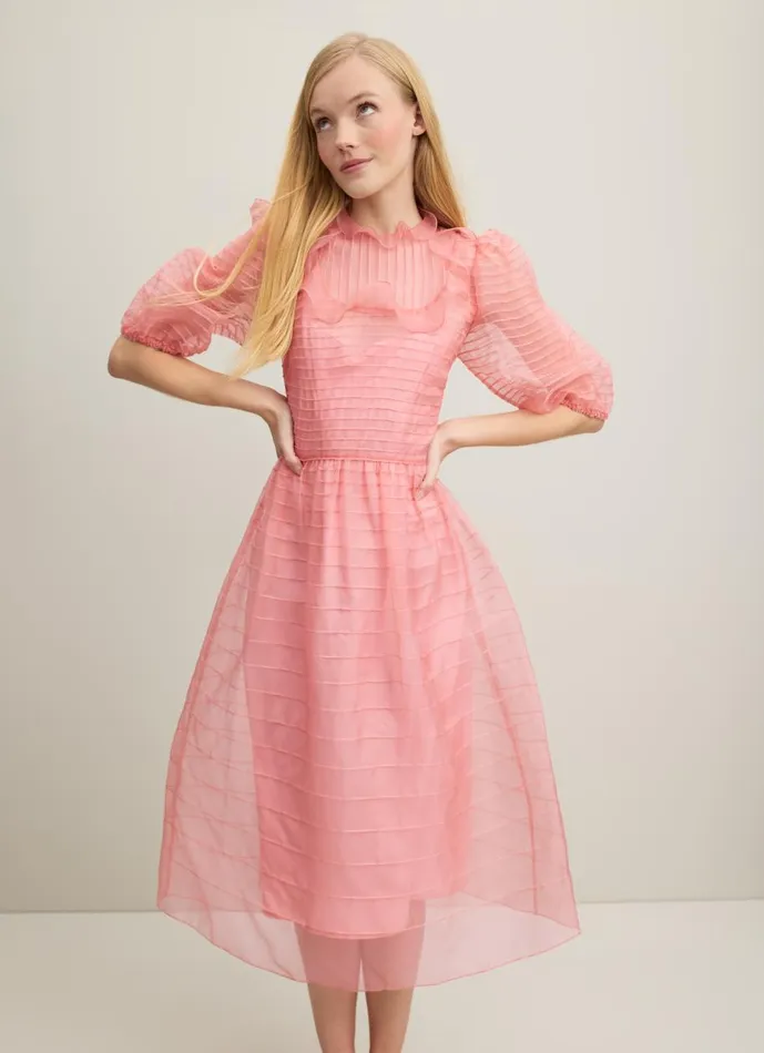 Women Dresses LKBennett Maddie Pink Silk Organza Dress Old Rose