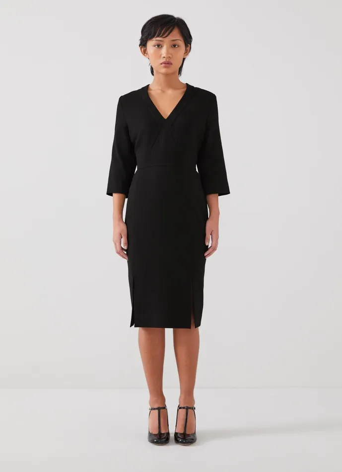 Women Dresses LKBennett Sky Petite Black Crepe Dress With LENZING ECOVERO Viscose Black
