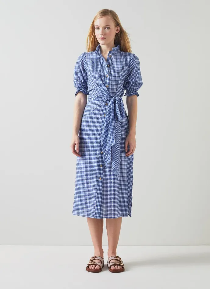 Women Dresses LKBennett Soleil Blue Seersucker Check CottonRich Dress Blue White Women Dresses LKBennett Soleil Blue Seersucker Check CottonRich Dress Blue White