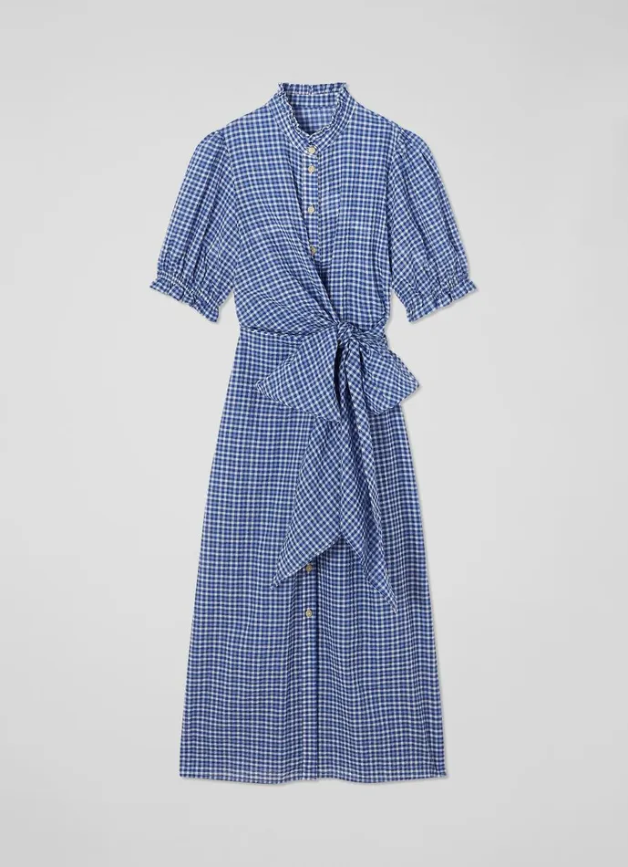 Women Dresses LKBennett Soleil Blue Seersucker Check CottonRich Dress Blue White Women Dresses LKBennett Soleil Blue Seersucker Check CottonRich Dress Blue White