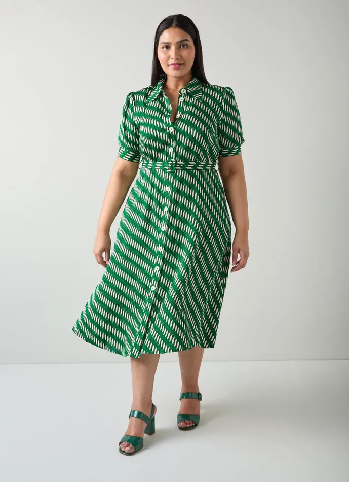 Women Dresses LKBennett Valerie Green Modernist Print Shirt Dress Green