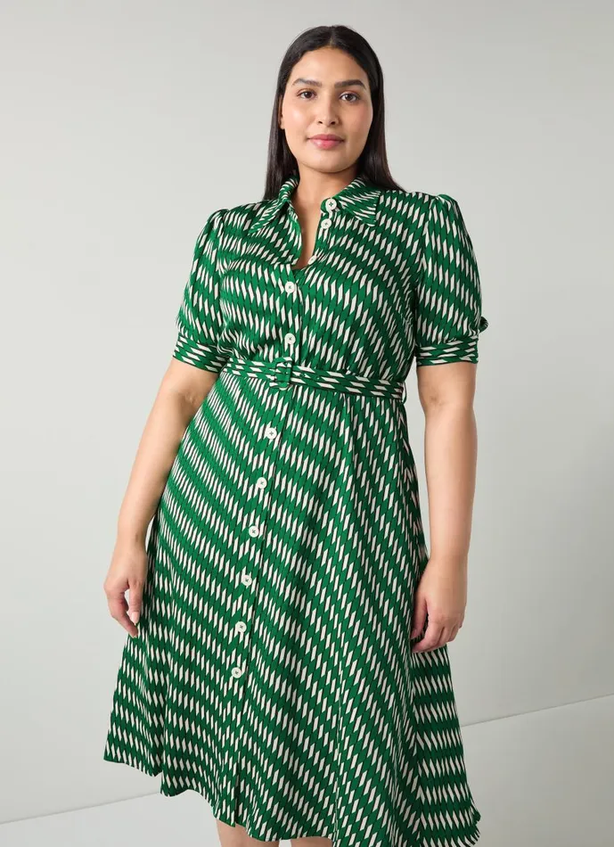 Women Dresses LKBennett Valerie Green Modernist Print Shirt Dress Green Women Dresses LKBennett Valerie Green Modernist Print Shirt Dress Green