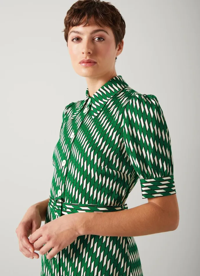 Women Dresses LKBennett Valerie Green Modernist Print Shirt Dress Green Women Dresses LKBennett Valerie Green Modernist Print Shirt Dress Green