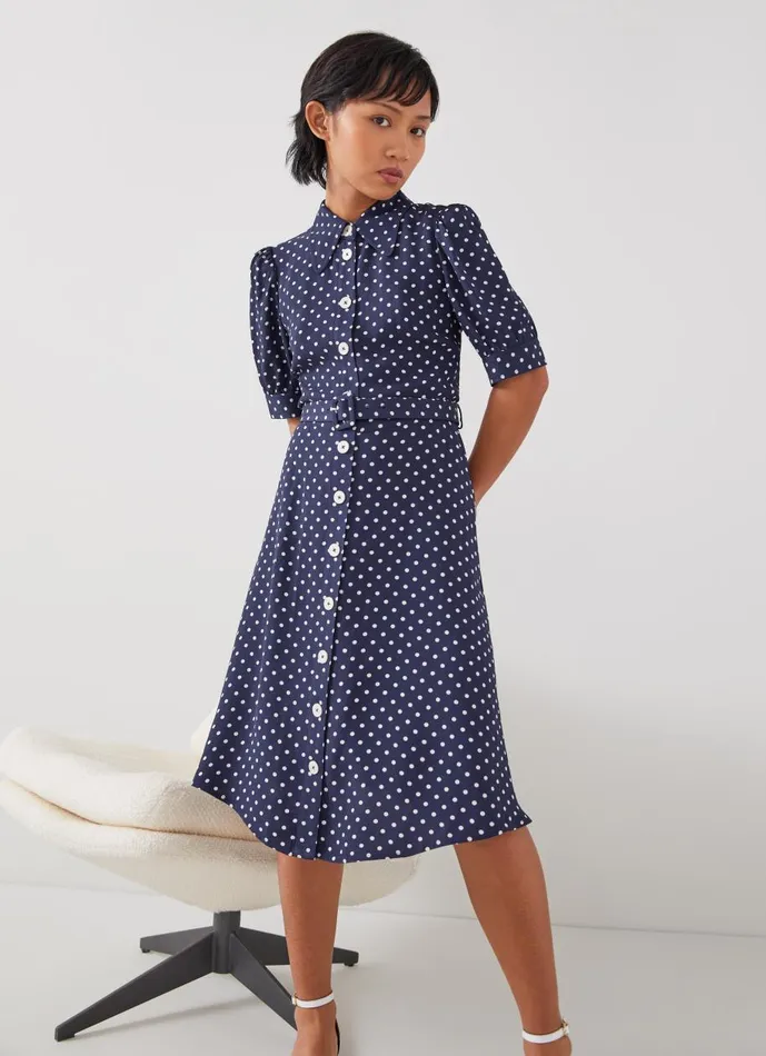 Women Dresses LKBennett Valerie Petite Navy And Cream Shirt Dress Cream