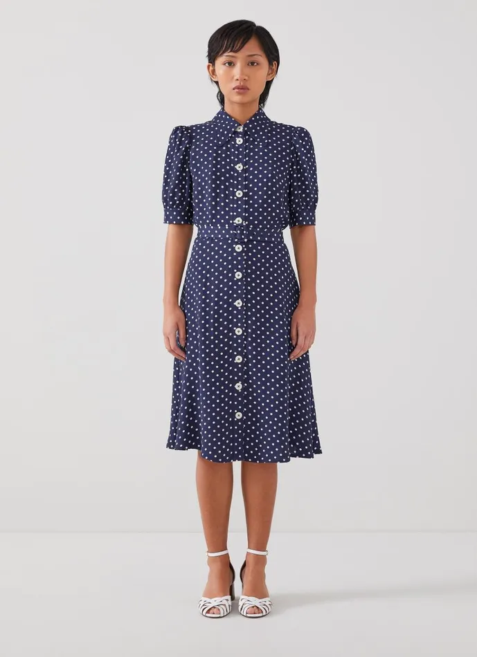 Women Dresses LKBennett Valerie Petite Navy And Cream Shirt Dress Cream
