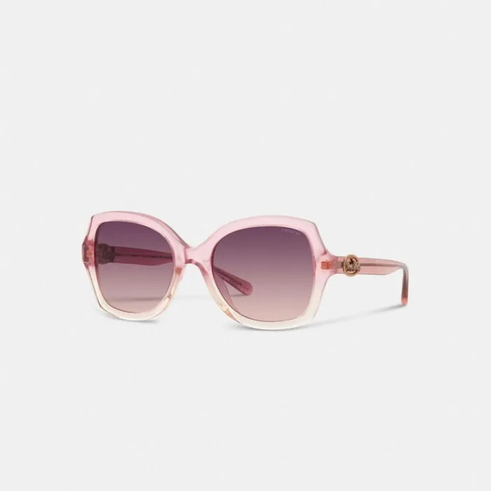 Women Eyewear Coach Horse And Carriage Geometric Sunglasses Transparent Pink Gradient Women Eyewear Coach Horse And Carriage Geometric Sunglasses Transparent Pink Gradient