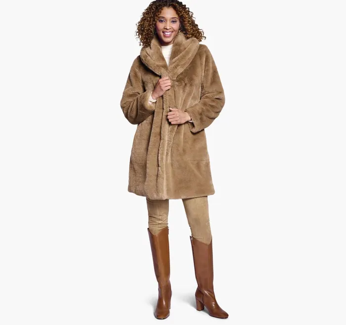 Women FauxFur ShawlCollar Coat Camel JohnstonandMurphy Coats Jackets and Vests Women FauxFur ShawlCollar Coat Camel JohnstonandMurphy Coats Jackets and Vests
