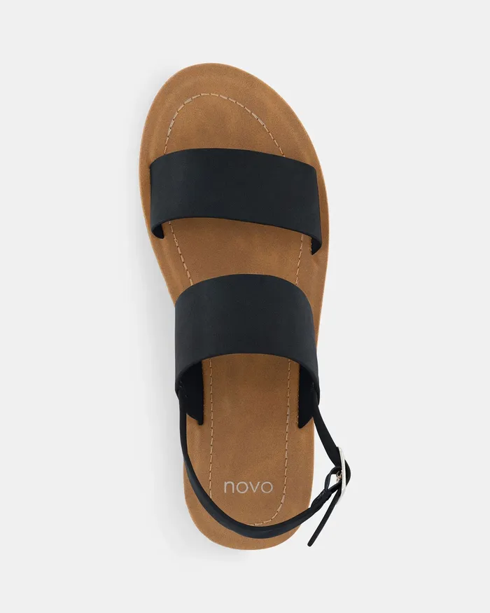 Women Flat Sandals NOVO Shoes TAMSAN BLACK Strappy Sandals