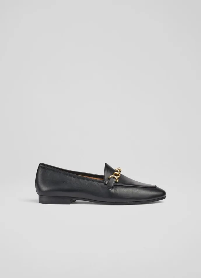 Women Flats LKBennett Adalynn Black Leather Snaffle Loafers Black