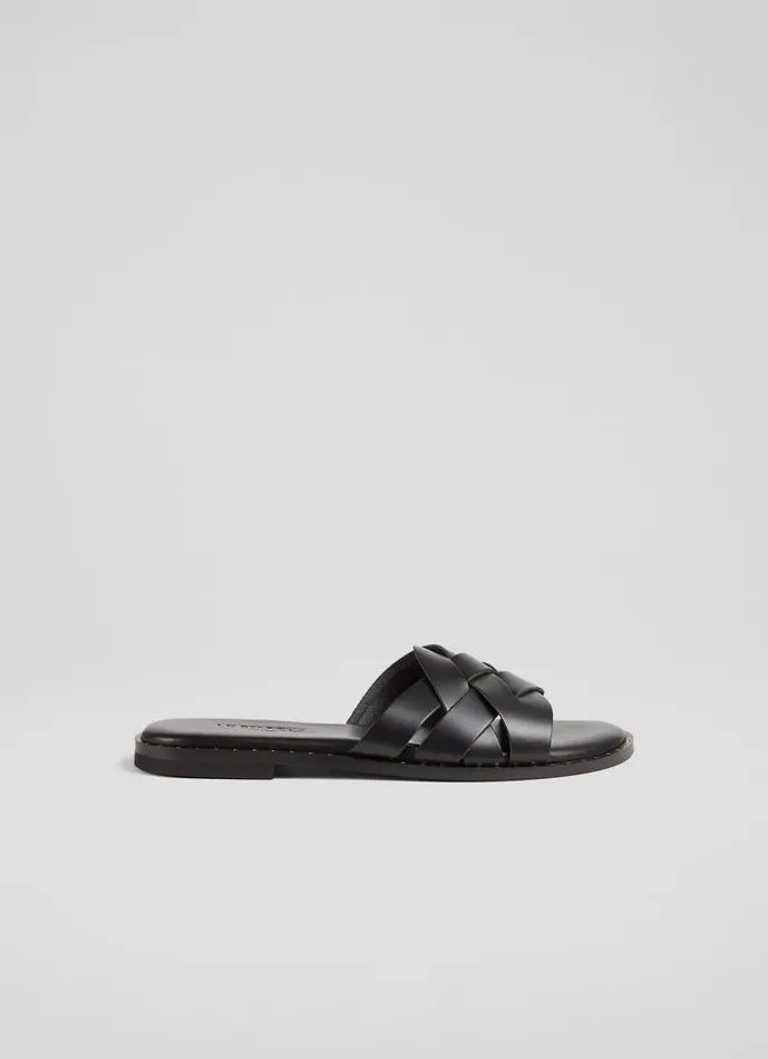 Women Flats LKBennett Amara Black Calf Leather Flat Sandals Black