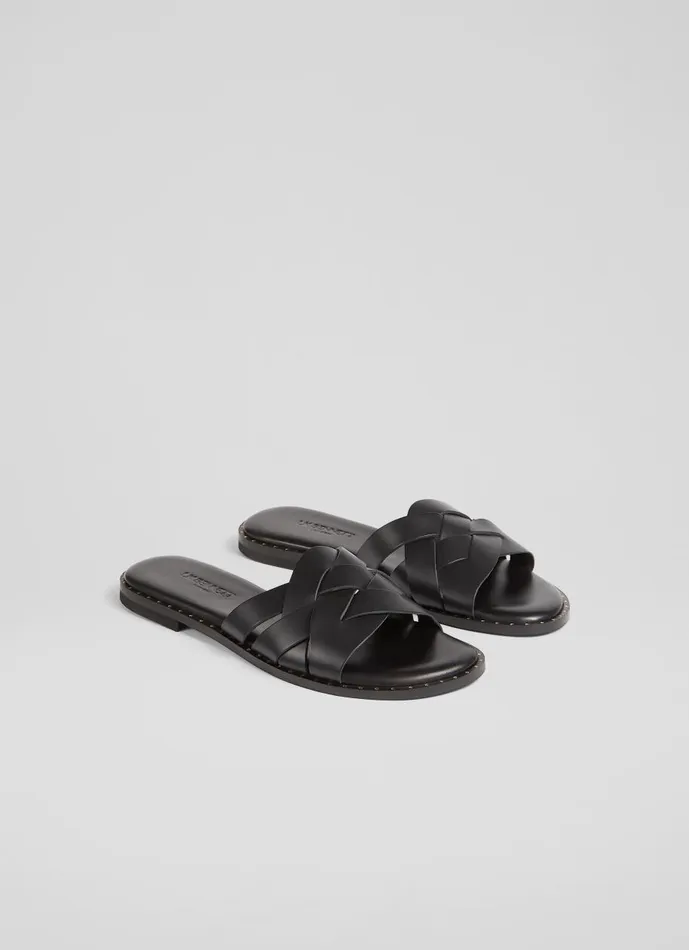 Women Flats LKBennett Amara Black Calf Leather Flat Sandals Black Women Flats LKBennett Amara Black Calf Leather Flat Sandals Black