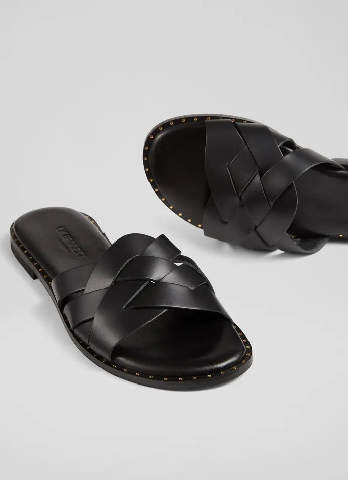 Women Flats LKBennett Amara Black Calf Leather Flat Sandals Black Women Flats LKBennett Amara Black Calf Leather Flat Sandals Black