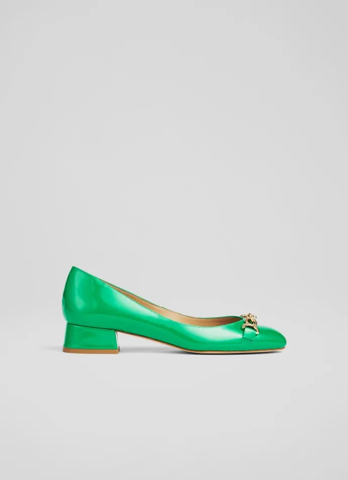 Women Flats LKBennett Blakely Green Patent Snaffle Pumps Emerald