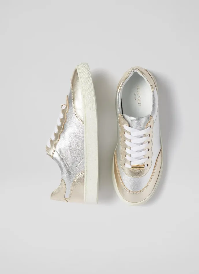 Women Flats LKBennett LKB Runner Silver And Gold Leather Trainers Gold