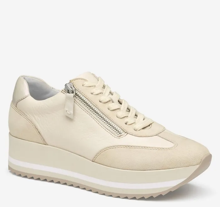 Women Gracie SideZip Lace Up Bone Calfskinsuede JohnstonandMurphy Sneakers
