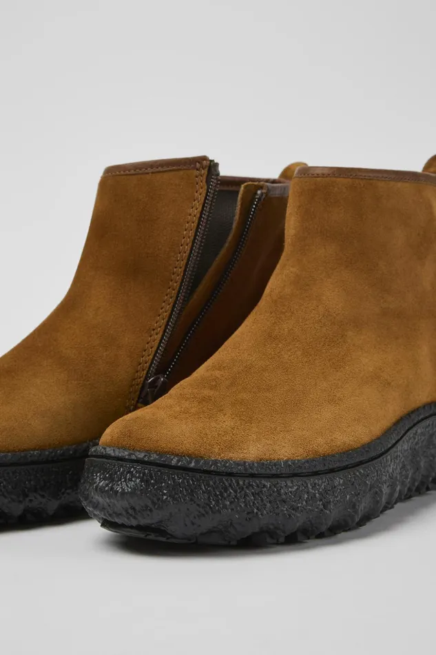 Women Ground MICHELIN Brown Suede Ankle Boots Camper Ankle Boots