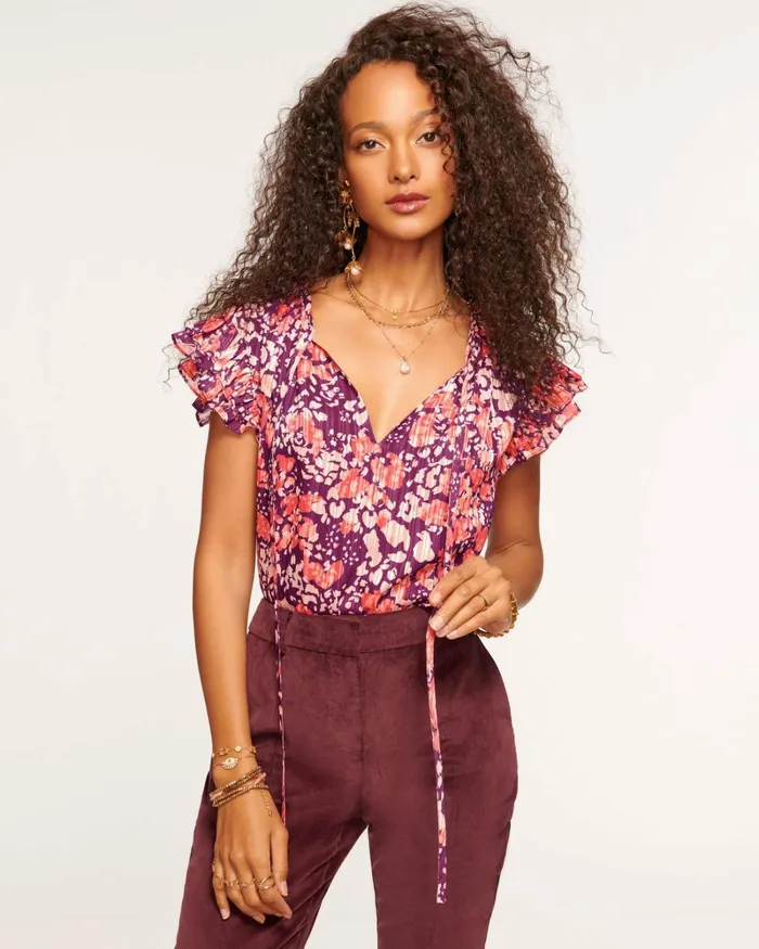 Women Hadley Flutter Sleeve Blouse Spruce Dot Ramy Brook Tops