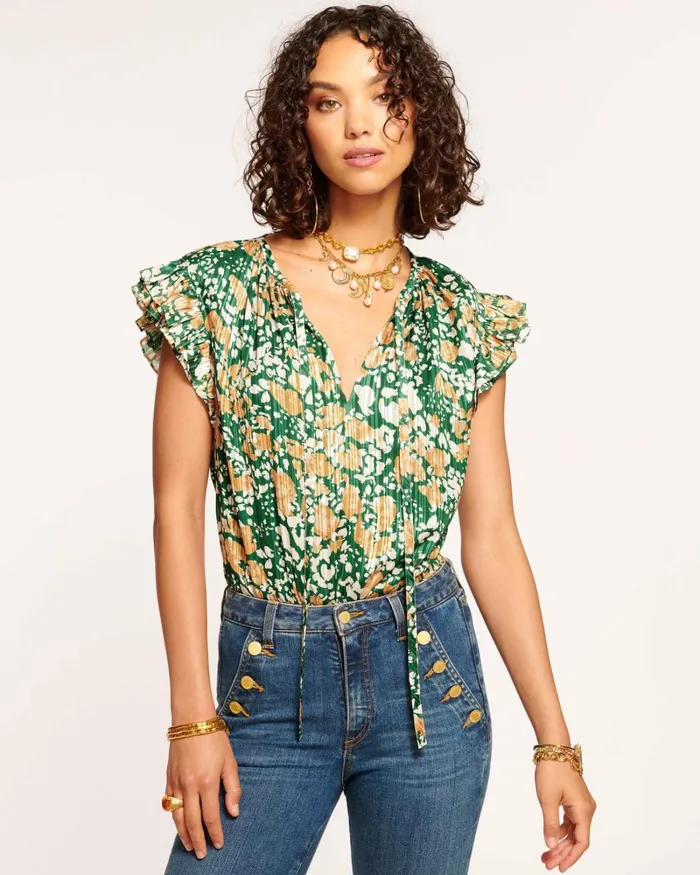 Women Hadley Flutter Sleeve Blouse Spruce Dot Ramy Brook Tops Women Hadley Flutter Sleeve Blouse Spruce Dot Ramy Brook Tops