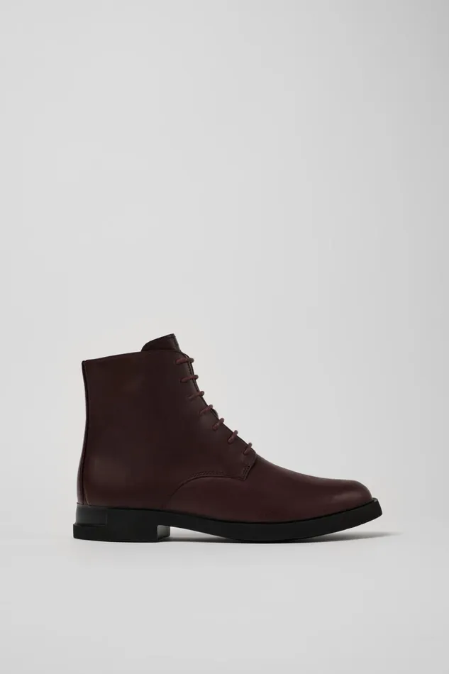 Women Iman Burgundy Leather Laceup Boots Camper Ankle Boots Women Iman Burgundy Leather Laceup Boots Camper Ankle Boots