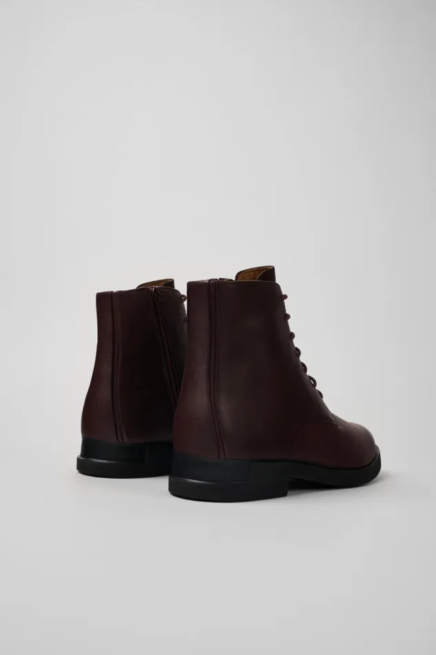 Women Iman Burgundy Leather Laceup Boots Camper Ankle Boots Women Iman Burgundy Leather Laceup Boots Camper Ankle Boots